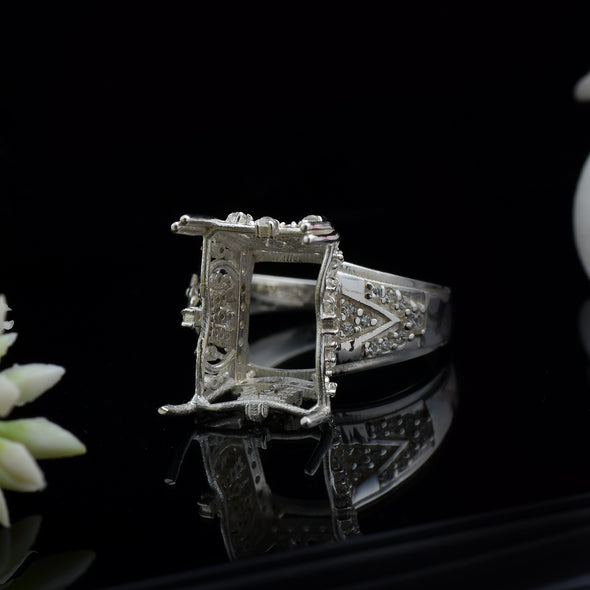 925 Sterling Silver 15x11MM Octagon Shape Semi Mount Ring