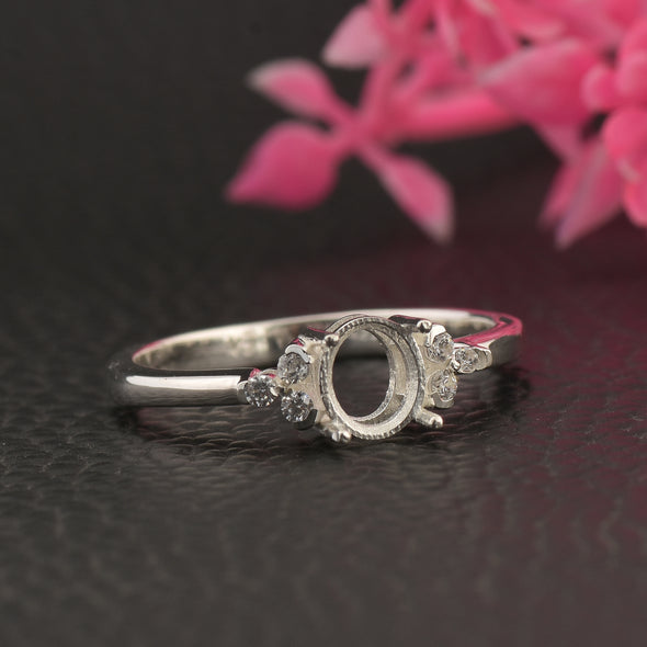 925 Sterling Silver 6x5MM Oval Shape Semi Mount Ring