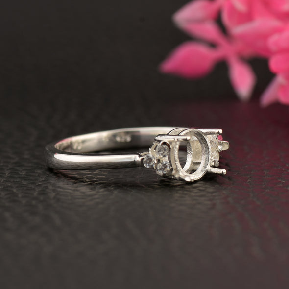 925 Sterling Silver 6x5MM Oval Shape Semi Mount Ring