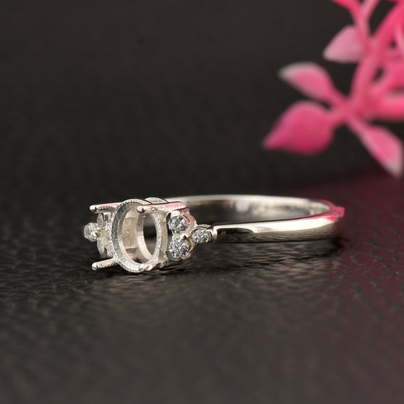 925 Sterling Silver 6x5MM Oval Shape Semi Mount Ring