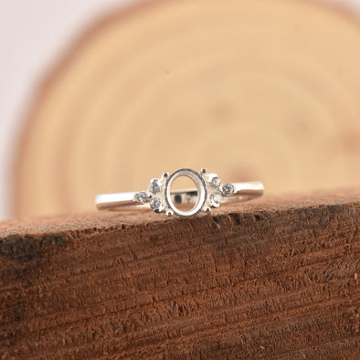 925 Sterling Silver 6x5MM Oval Shape Semi Mount Ring