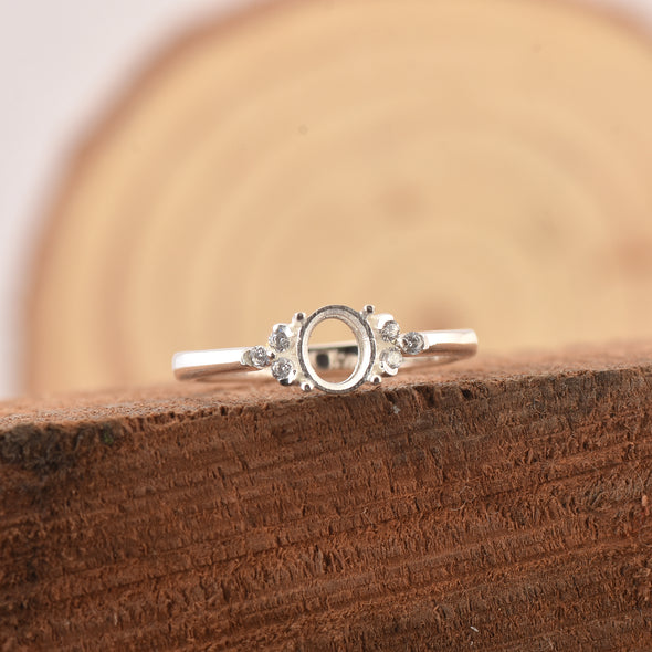 925 Sterling Silver 6x5MM Oval Shape Semi Mount Ring