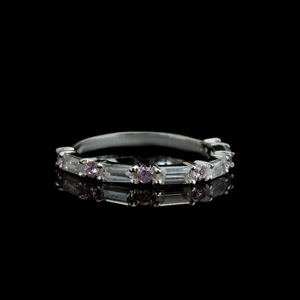 0.28 Ct Baguette Pink Topaz Eternity Band Ring 925 Sterling Silver