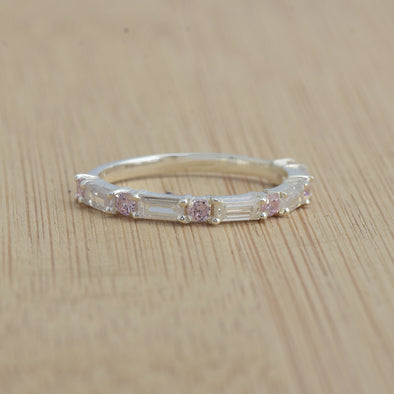 0.28 Ct Baguette Pink Topaz Eternity Band Ring 925 Sterling Silver