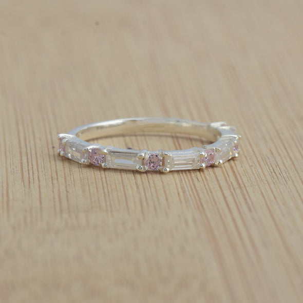 0.28 Ct Baguette Pink Topaz Eternity Band Ring 925 Sterling Silver