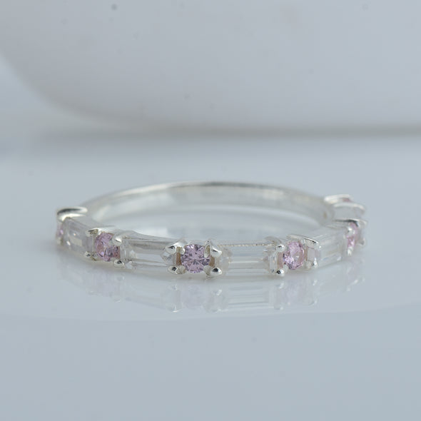0.28 Ct Baguette Pink Topaz Eternity Band Ring 925 Sterling Silver