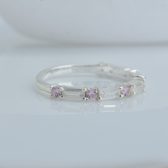 0.28 Ct Baguette Pink Topaz Eternity Band Ring 925 Sterling Silver