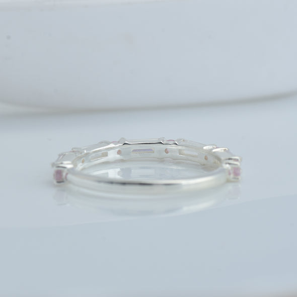 0.28 Ct Baguette Pink Topaz Eternity Band Ring 925 Sterling Silver