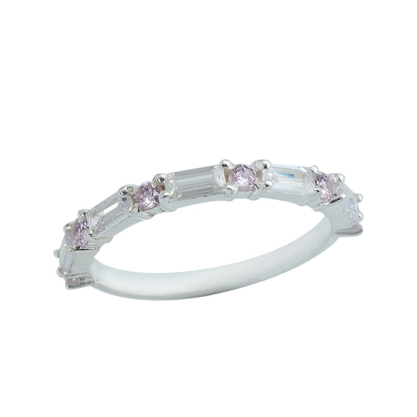 0.28 Ct Baguette Pink Topaz Eternity Band Ring 925 Sterling Silver