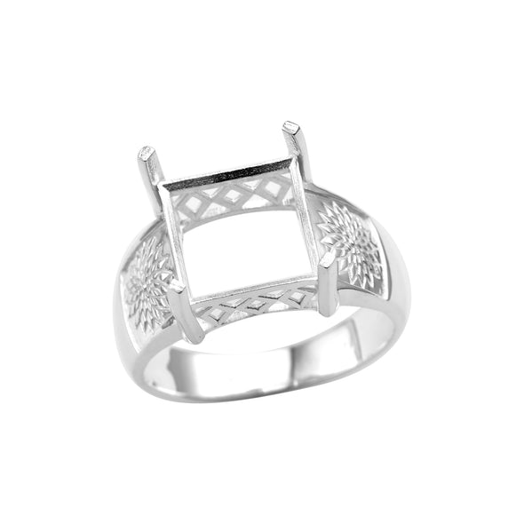 925 Sterling Silver 12MM Squae Shape Semi Mount Ring