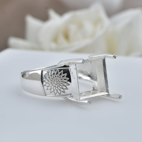 925 Sterling Silver 12MM Squae Shape Semi Mount Ring