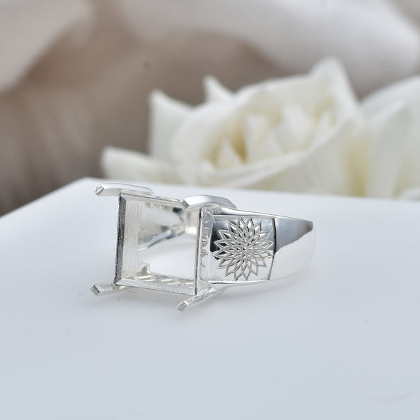 925 Sterling Silver 12MM Squae Shape Semi Mount Ring
