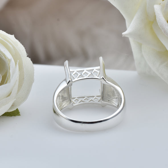 925 Sterling Silver 12MM Squae Shape Semi Mount Ring