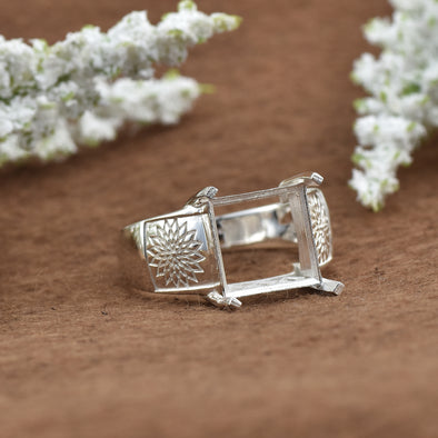 925 Sterling Silver 12MM Squae Shape Semi Mount Ring