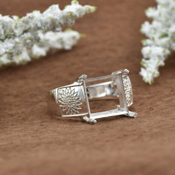 925 Sterling Silver 12MM Squae Shape Semi Mount Ring
