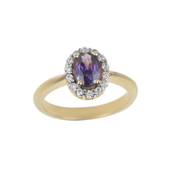 1.00 Ct Oval Shaepe Amethyst Halo Ring 925 Sterling Silver Gold Plated