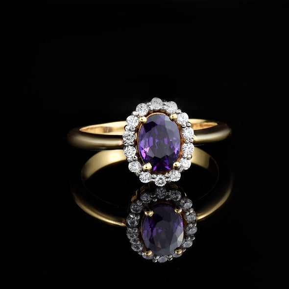 1.00 Ct Oval Shaepe Amethyst Halo Ring 925 Sterling Silver Gold Plated