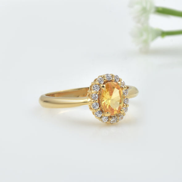 1.00 Ct Oval Shape Citrine Halo Ring 925 Sterling Silver Gold Plated