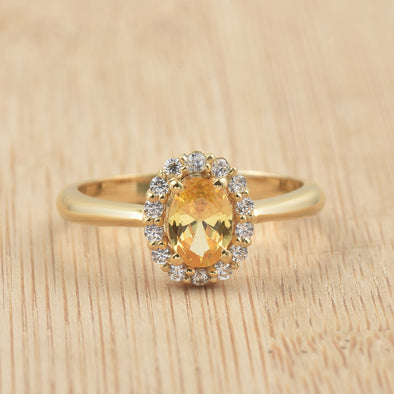 1.00 Ct Oval Shape Citrine Halo Ring 925 Sterling Silver Gold Plated