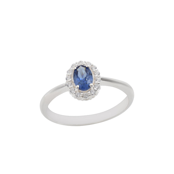 1.00 Ct Oval Shape Tanzanite Halo Ring 925 Sterling Silver