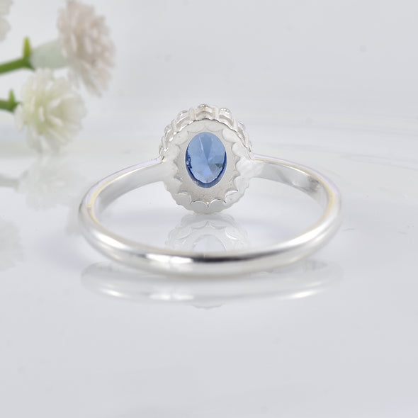1.00 Ct Oval Shape Tanzanite Halo Ring 925 Sterling Silver