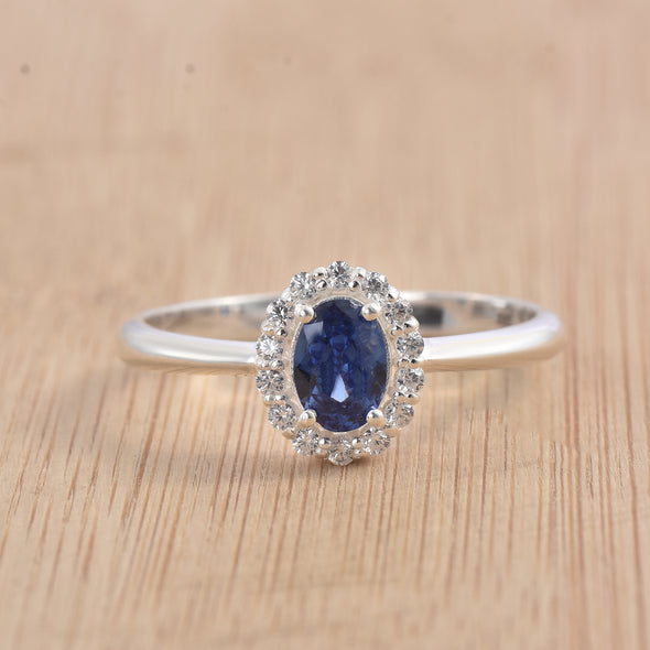 1.00 Ct Oval Shape Tanzanite Halo Ring 925 Sterling Silver