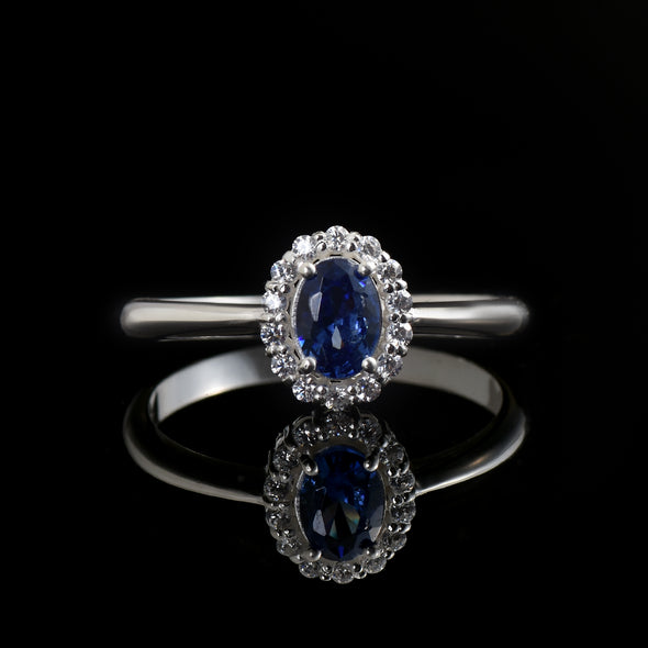 1.00 Ct Oval Shape Tanzanite Halo Ring 925 Sterling Silver