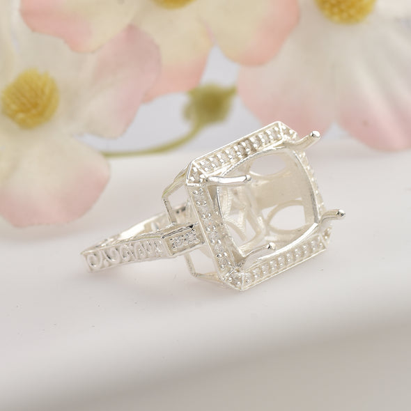 925 Sterling Silver 16x12MM Cushion Shape Semi Mount Ring