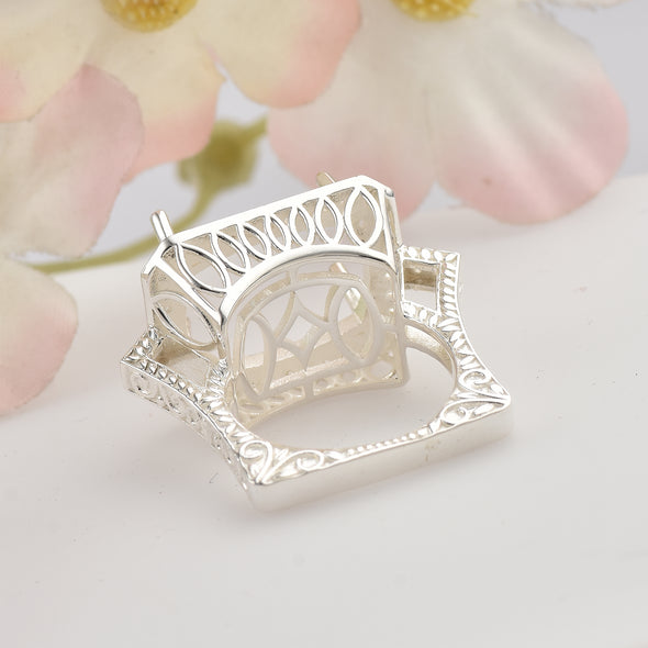 925 Sterling Silver 16x12MM Cushion Shape Semi Mount Ring