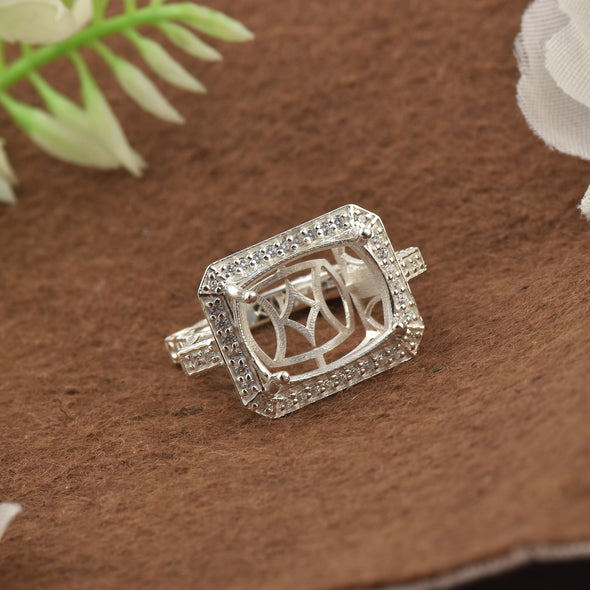 925 Sterling Silver 16x12MM Cushion Shape Semi Mount Ring