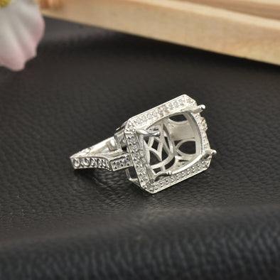 925 Sterling Silver 16x12MM Cushion Shape Semi Mount Ring