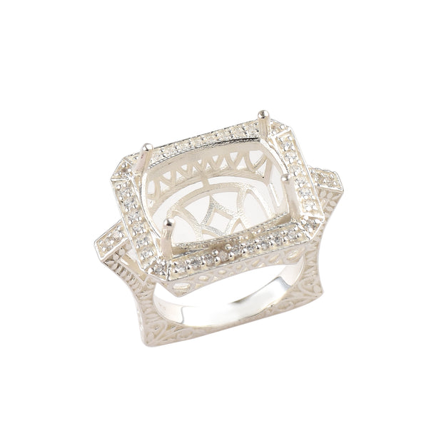 925 Sterling Silver 16x12MM Cushion Shape Semi Mount Ring