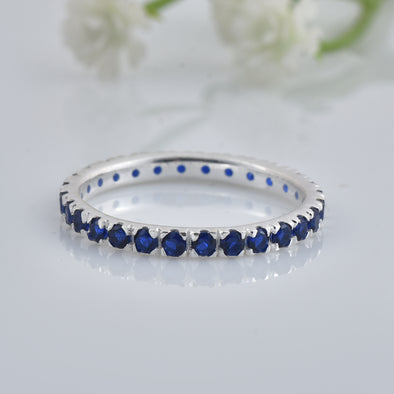 0.90 Ct Round Blue Sapphire Eternity Band Ring 925 Sterling Silver