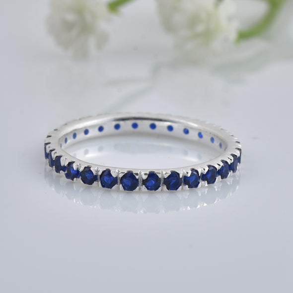 0.90 Ct Round Blue Sapphire Eternity Band Ring 925 Sterling Silver