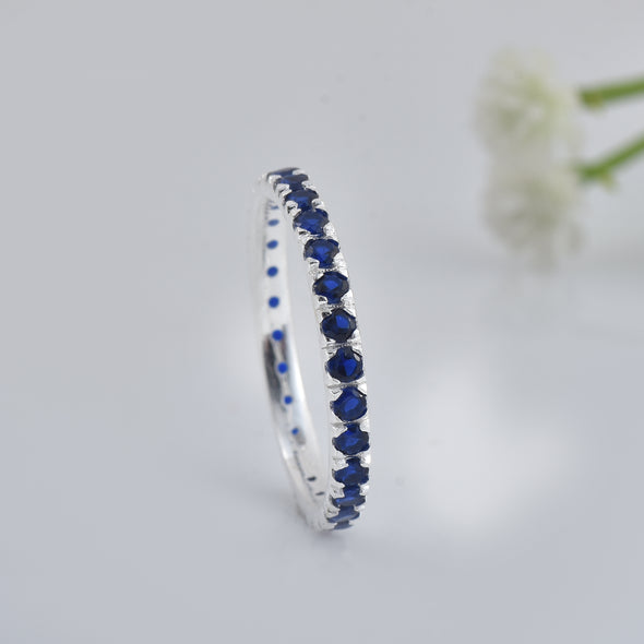 0.90 Ct Round Blue Sapphire Eternity Band Ring 925 Sterling Silver