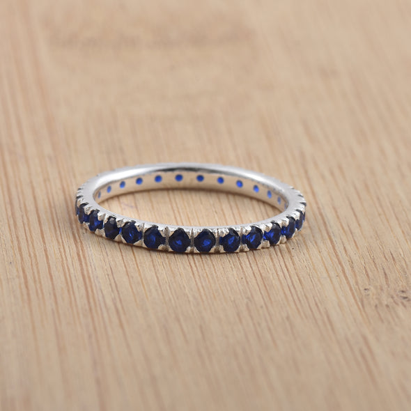 0.90 Ct Round Blue Sapphire Eternity Band Ring 925 Sterling Silver