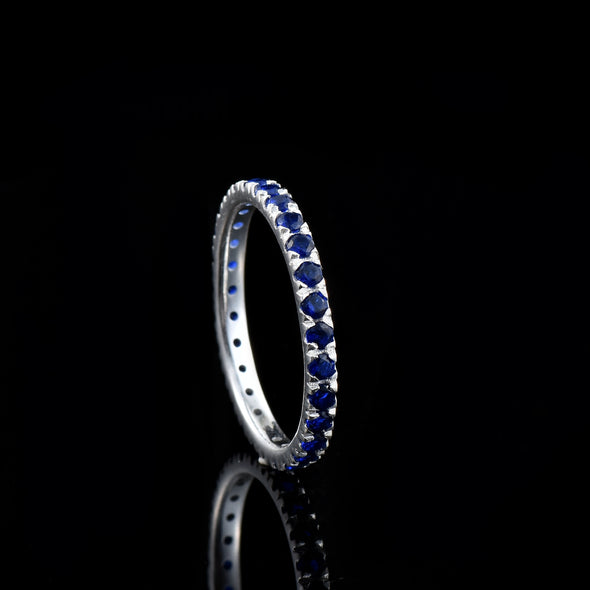 0.90 Ct Round Blue Sapphire Eternity Band Ring 925 Sterling Silver