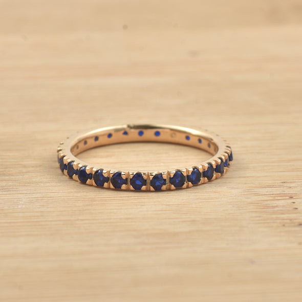 0.84 Ct Round Black Spinel Eternity Ring 925 Sterling Silver Gold Plated
