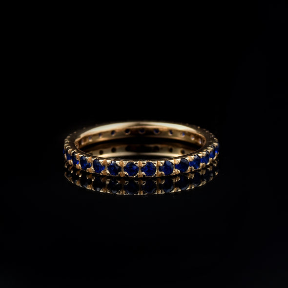 0.84 Ct Round Black Spinel Eternity Ring 925 Sterling Silver Gold Plated