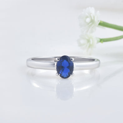 1.00 Ct Oval Shape Blue Sapphire Solitaire Ring 925 Sterling Silver