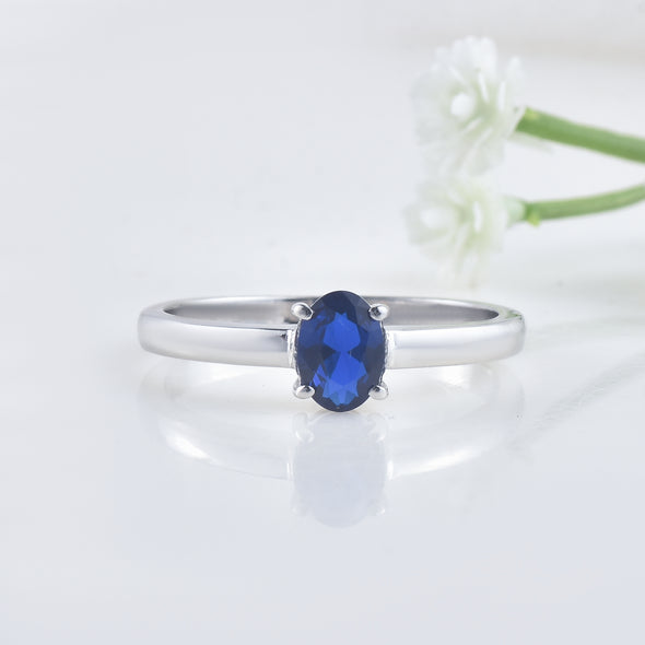 1.00 Ct Oval Shape Blue Sapphire Solitaire Ring 925 Sterling Silver
