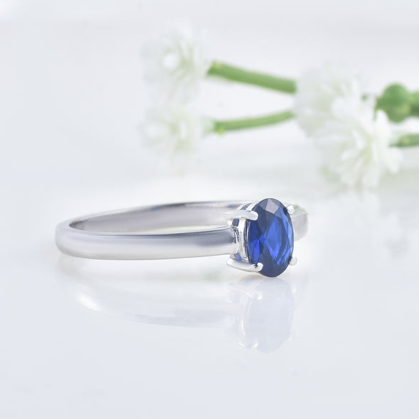 1.00 Ct Oval Shape Blue Sapphire Solitaire Ring 925 Sterling Silver