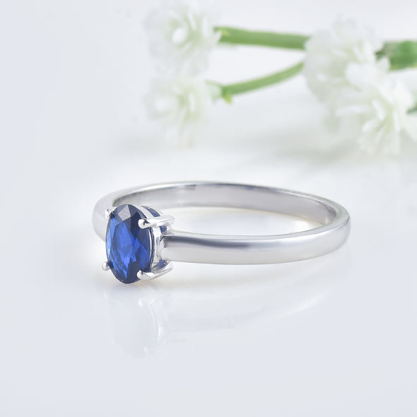 1.00 Ct Oval Shape Blue Sapphire Solitaire Ring 925 Sterling Silver