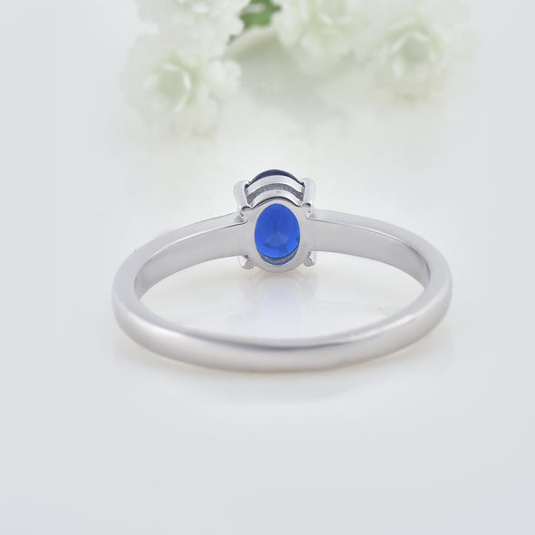 1.00 Ct Oval Shape Blue Sapphire Solitaire Ring 925 Sterling Silver