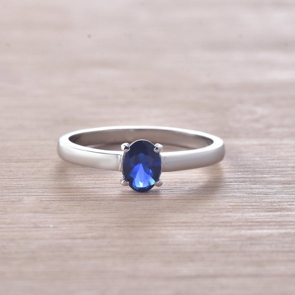 1.00 Ct Oval Shape Blue Sapphire Solitaire Ring 925 Sterling Silver