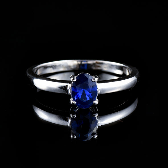 1.00 Ct Oval Shape Blue Sapphire Solitaire Ring 925 Sterling Silver