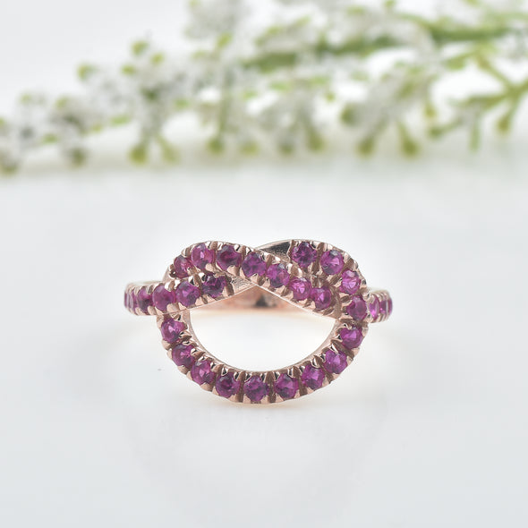 0.90 Ct Round Ruby Infinity Ring 925 Sterling Silver Rose Plated