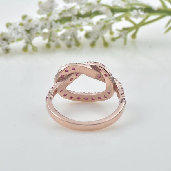 0.90 Ct Round Ruby Infinity Ring 925 Sterling Silver Rose Plated