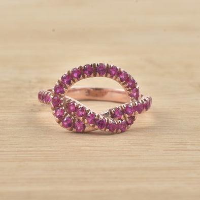 0.90 Ct Round Ruby Infinity Ring 925 Sterling Silver Rose Plated