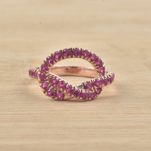 0.90 Ct Round Ruby Infinity Ring 925 Sterling Silver Rose Plated